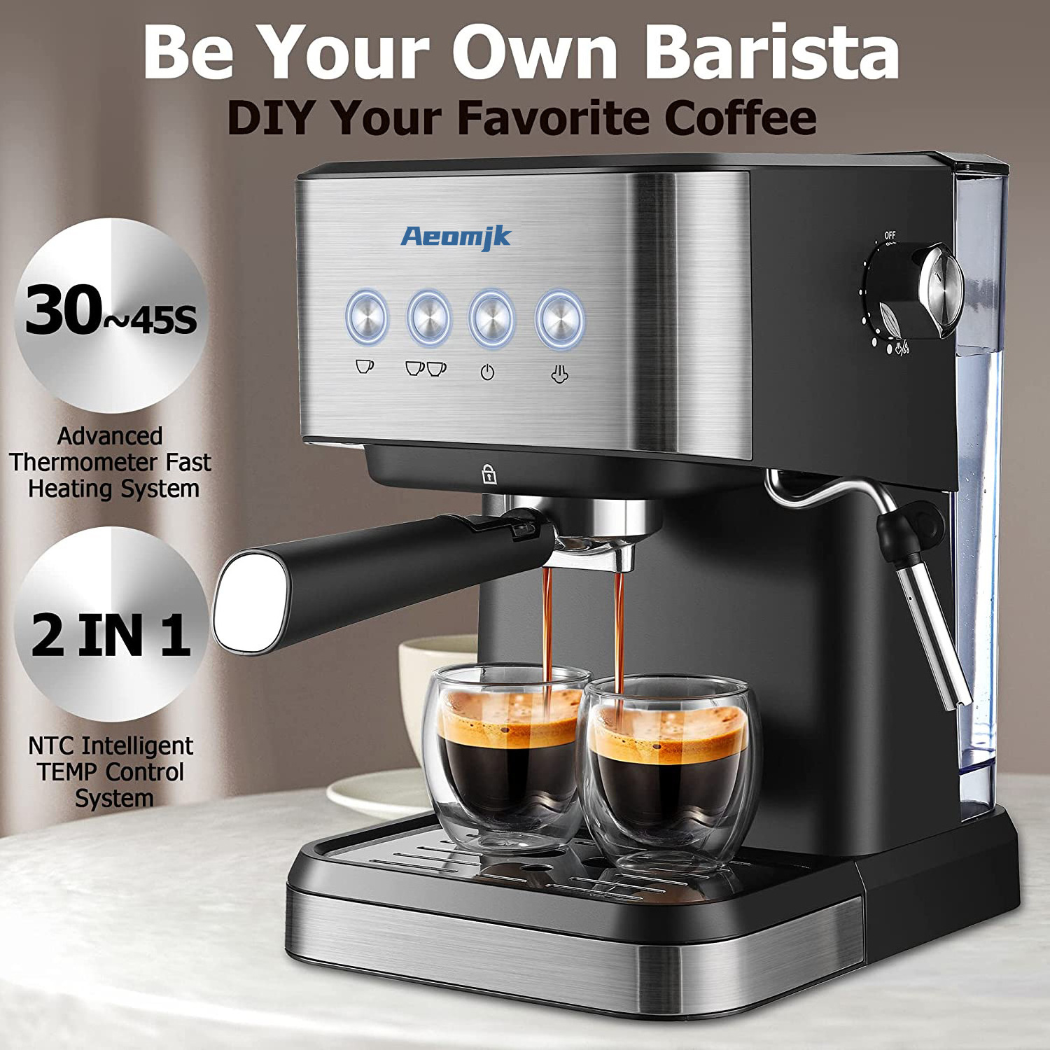 1.5L 1050W 2IN1 Italian Kahve Makinesi Semi Automatic Electric Coffee Maker Espresso Machine For Cafe