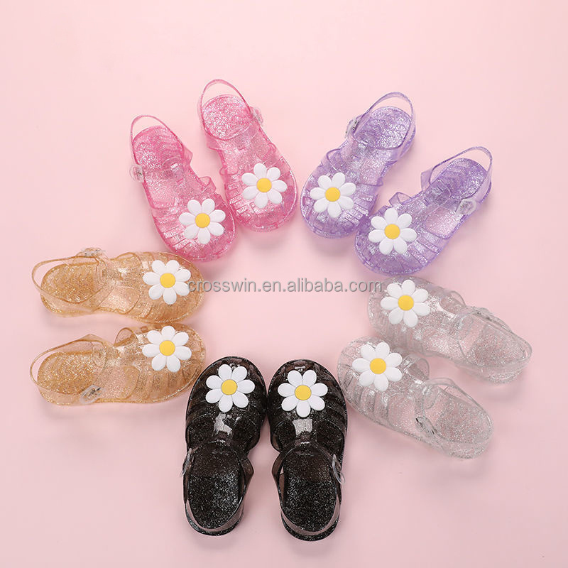 2023 new spot girls sandals flower non-slip shoes crystal sandals little girls jelly sandals