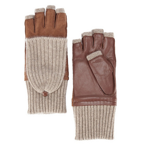 Warm Half Finger Leather Mittens Ladies Cashmere Gloves