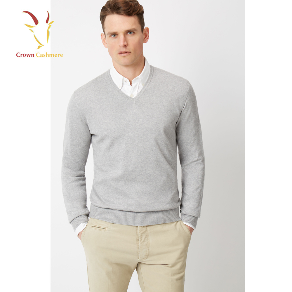 Classic V Neck Kashmir Gray Pullover for Men