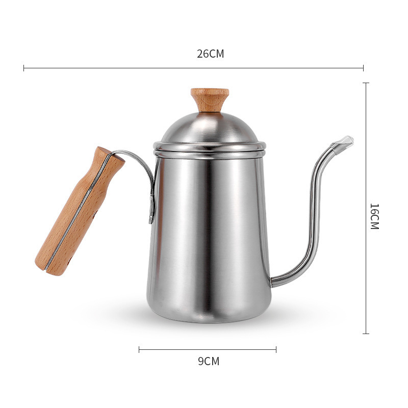 650ML Stainless Steel Gooseneck Spout Coffee Kettle With Wooden Handle Long Thin Neck  Camping Coffee Drip Kettle