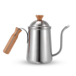 650ML Stainless Steel Gooseneck Spout Coffee Kettle With Wooden Handle Long Thin Neck  Camping Coffee Drip Kettle