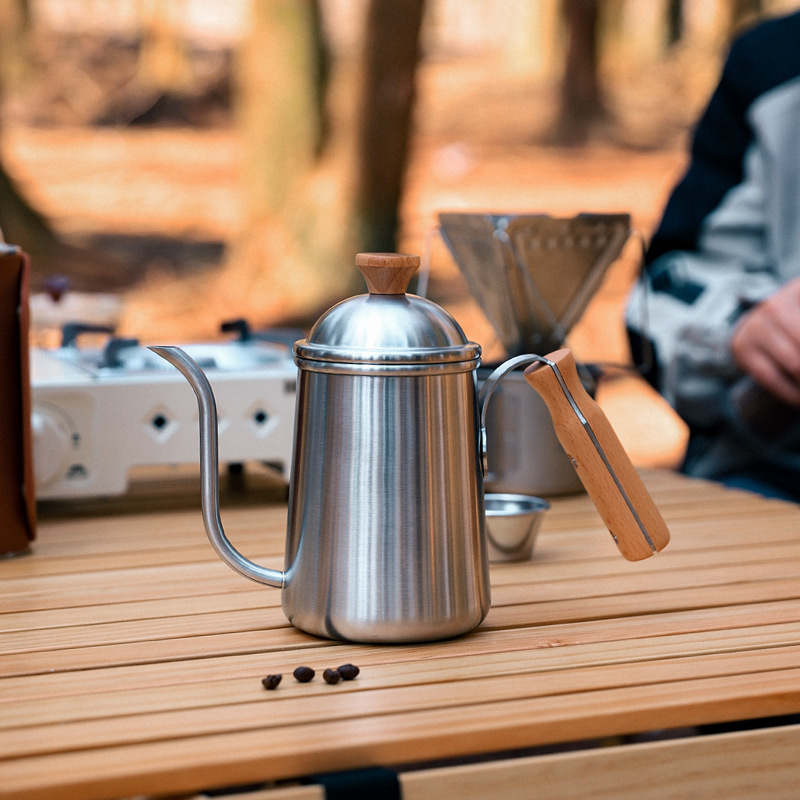 650ML Stainless Steel Gooseneck Spout Coffee Kettle With Wooden Handle Long Thin Neck  Camping Coffee Drip Kettle