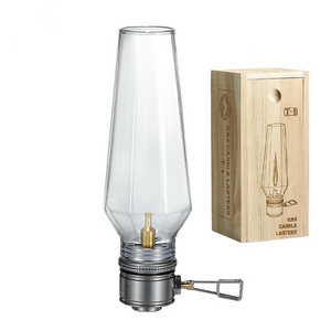 Camping Gas Lantern, Coreless Candle Light Tent Gas Lamp, Atmosphere Camping Gas Lantern with Wooden Case