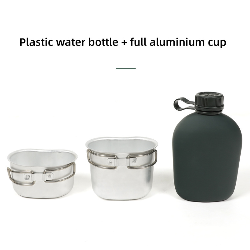 Canteen Water Bottle With Cup Set, Portable Aluminium Water Canteen, Hiking Water Kettle With Mug for Outdoor Camping