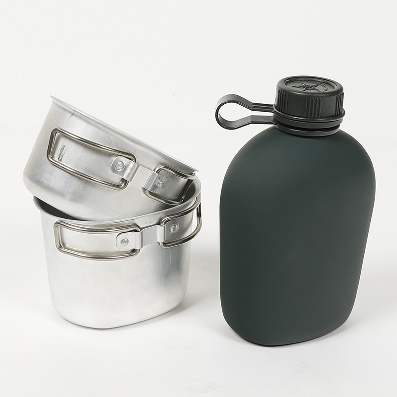 Canteen Water Bottle With Cup Set, Portable Aluminium Water Canteen, Hiking Water Kettle With Mug for Outdoor Camping