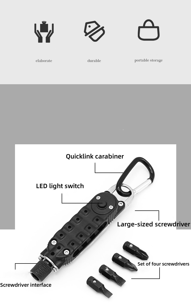 Pocket Screwdriver, Multifunctional Keychain Mini Tools EDC Outdoor Portable Pocket Tools with LED Flashlight