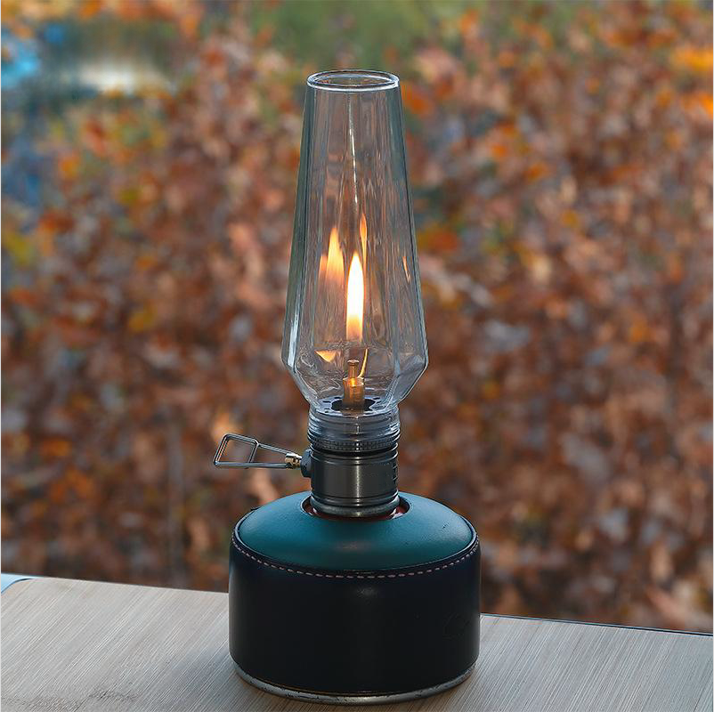 Camping Gas Lantern, Coreless Candle Light Tent Gas Lamp, Atmosphere Camping Gas Lantern with Wooden Case