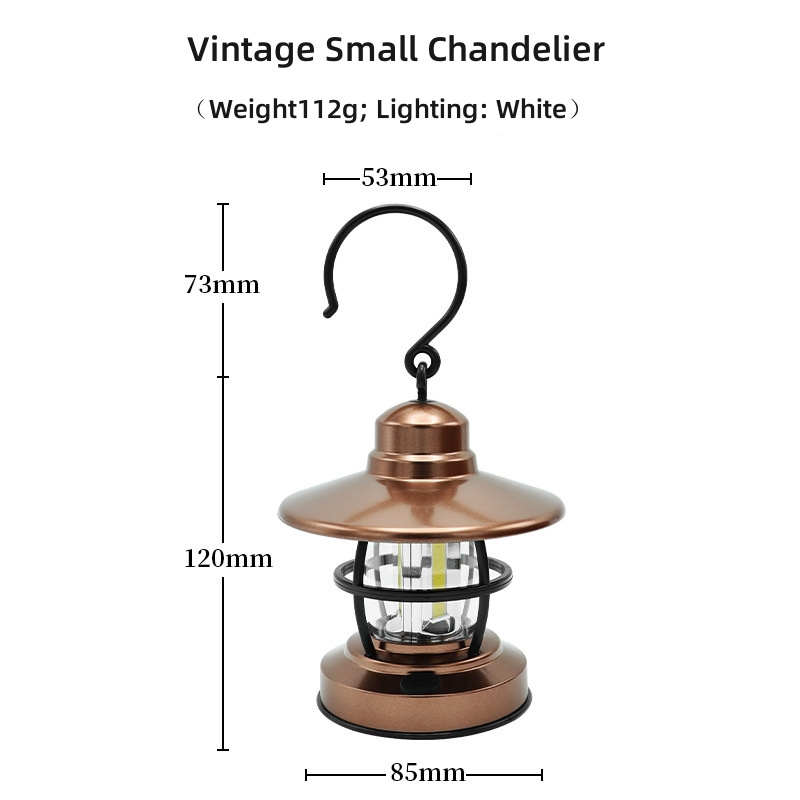 Mini Hanging Camping Lantern, Outdoor Battery Powered Lamp, Retro Camping Light with Hanging Hook