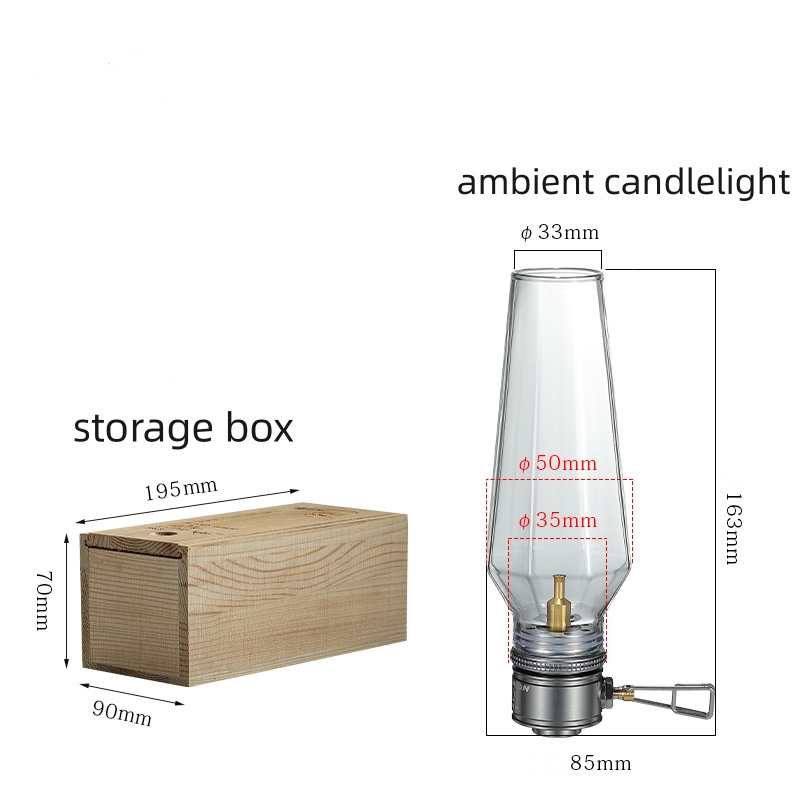 Camping Gas Lantern, Coreless Candle Light Tent Gas Lamp, Atmosphere Camping Gas Lantern with Wooden Case