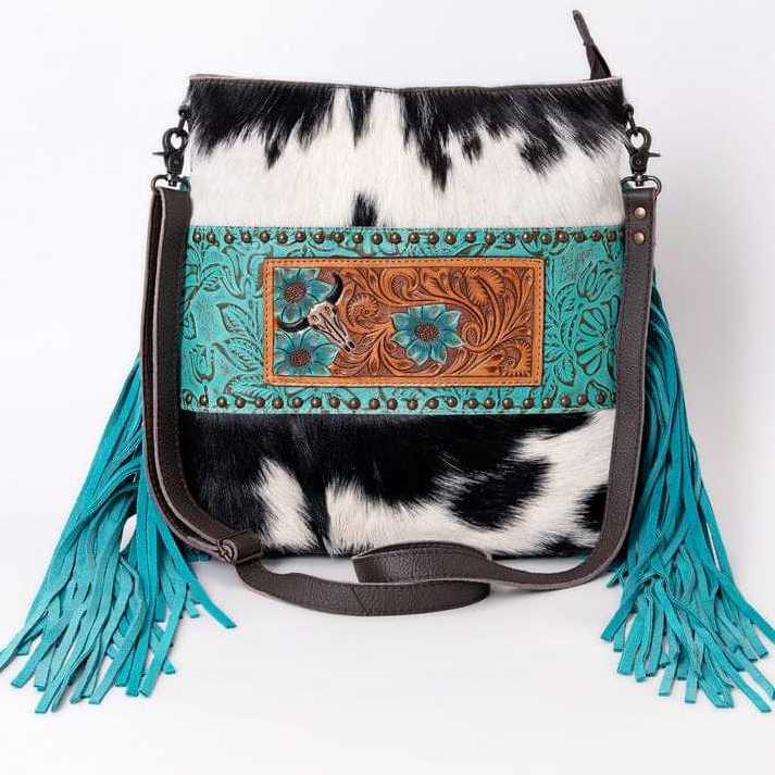 handmade tooled genuine leather cowhide hairon fur women crossbody handtooled boho bags vintage style western fashion women hand