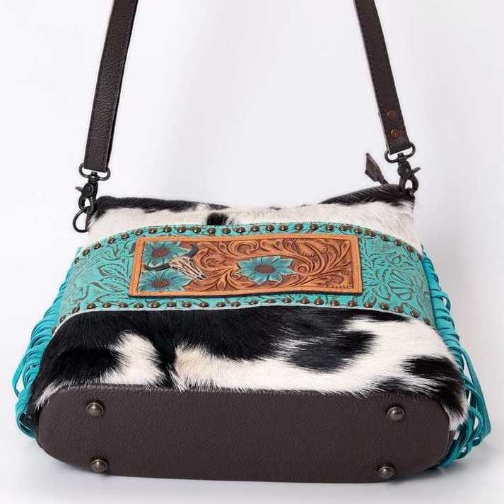 handmade tooled genuine leather cowhide hairon fur women crossbody handtooled boho bags vintage style western fashion women hand