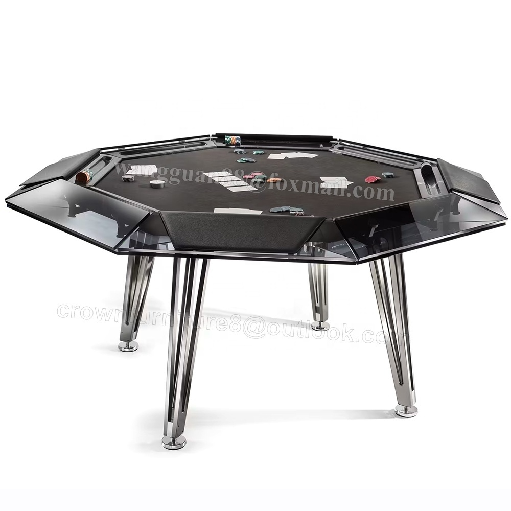 luxury modern glass eight-player chess and card table stainless steel leg table large board games for relax at home