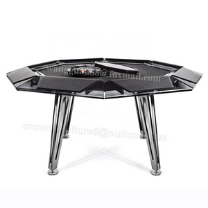 luxury modern glass eight-player chess and card table stainless steel leg table large board games for relax at home