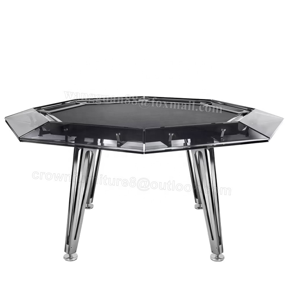 luxury modern glass eight-player chess and card table stainless steel leg table large board games for relax at home