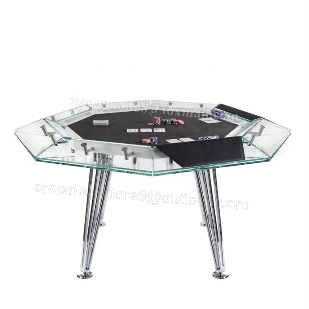 luxury modern glass eight-player poker table stainless steel Gambling Tables