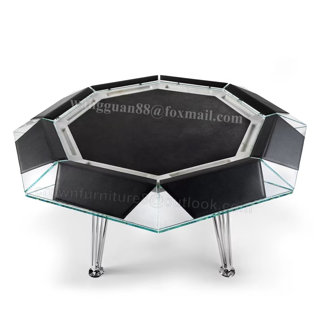 luxury modern glass eight-player poker table stainless steel Gambling Tables