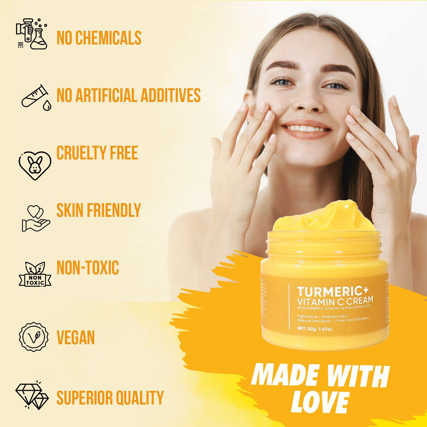 Private Label Skin Care Moisturizing Whitening Facial Cream Dark Spot Removal Brightening Turmeric Face Cream