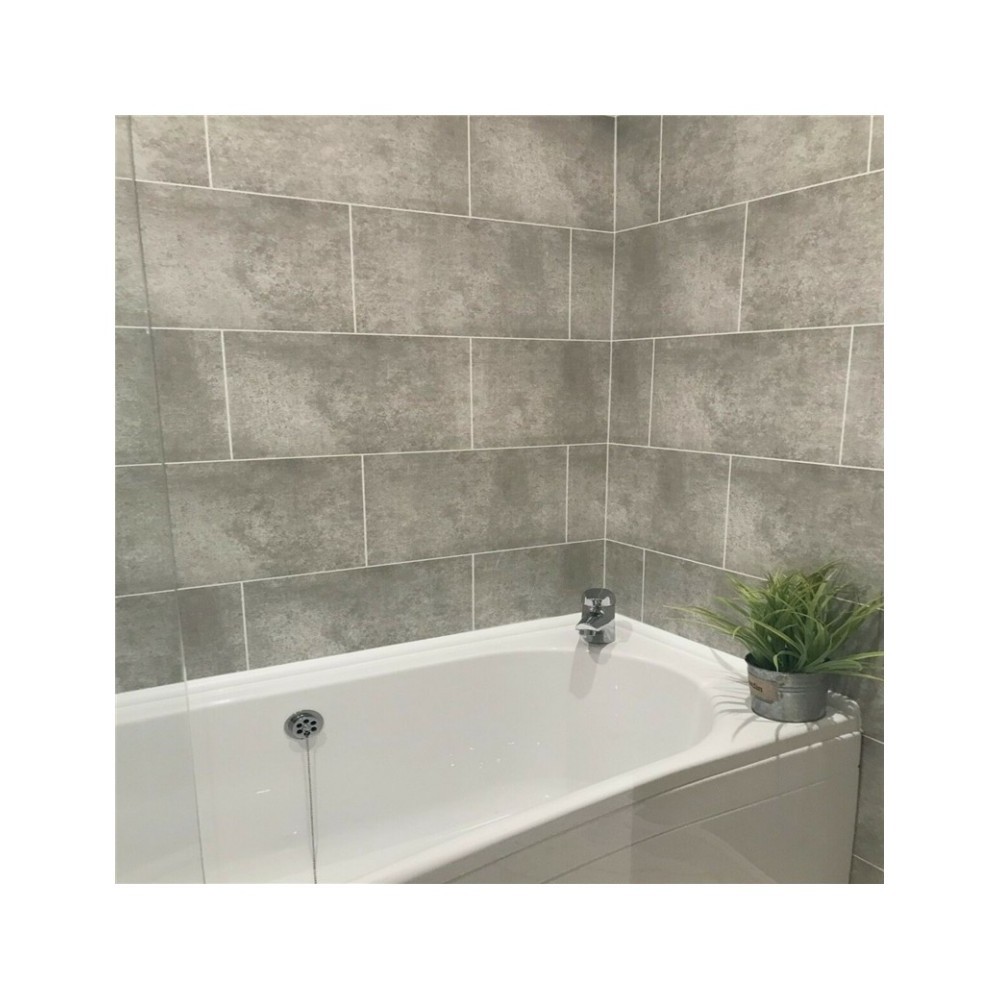 Cutline Grey Tile Effect 8mm Thickness Bathroom PVC Wall Panels Shower Wet Wall Cladding