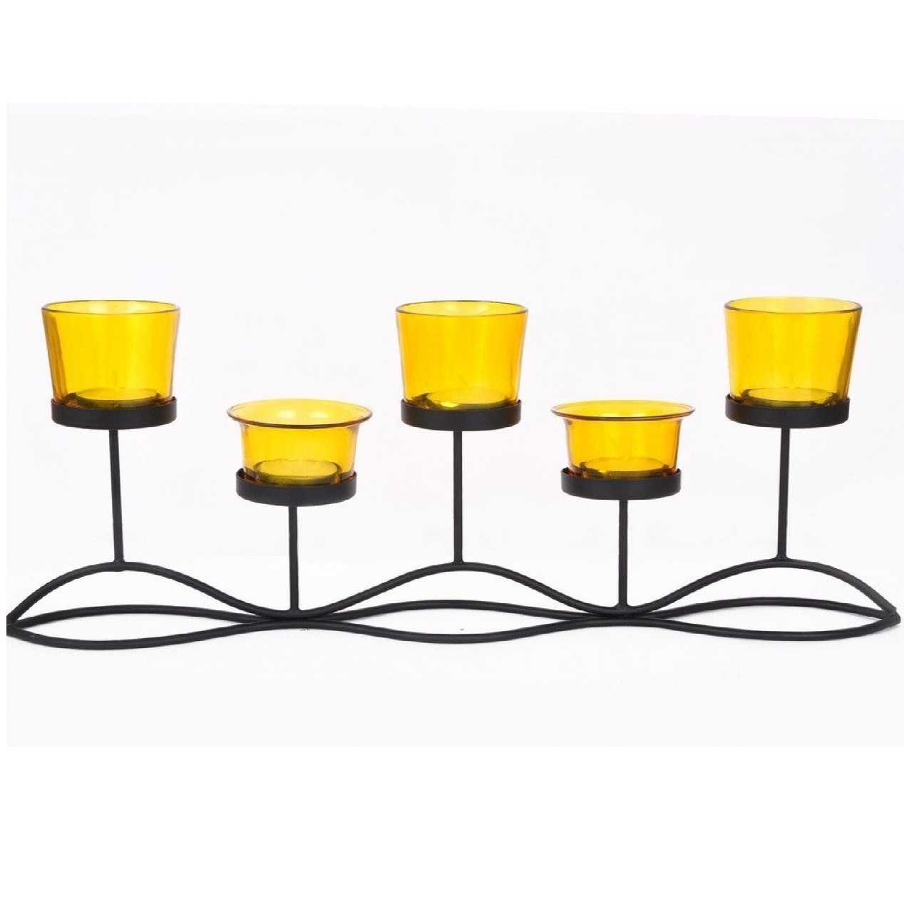 five arm tea light stand with black color on powder coated Metal Luxury Lighting Candle T- Light Modern Candle Holder