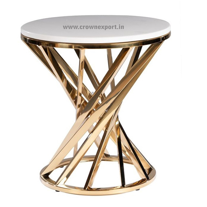 Modern Metal Gold Plated 3 Leaf Coffee Table Home Decor Side Table With Marble Top Finished End Table For Living Room Furniture