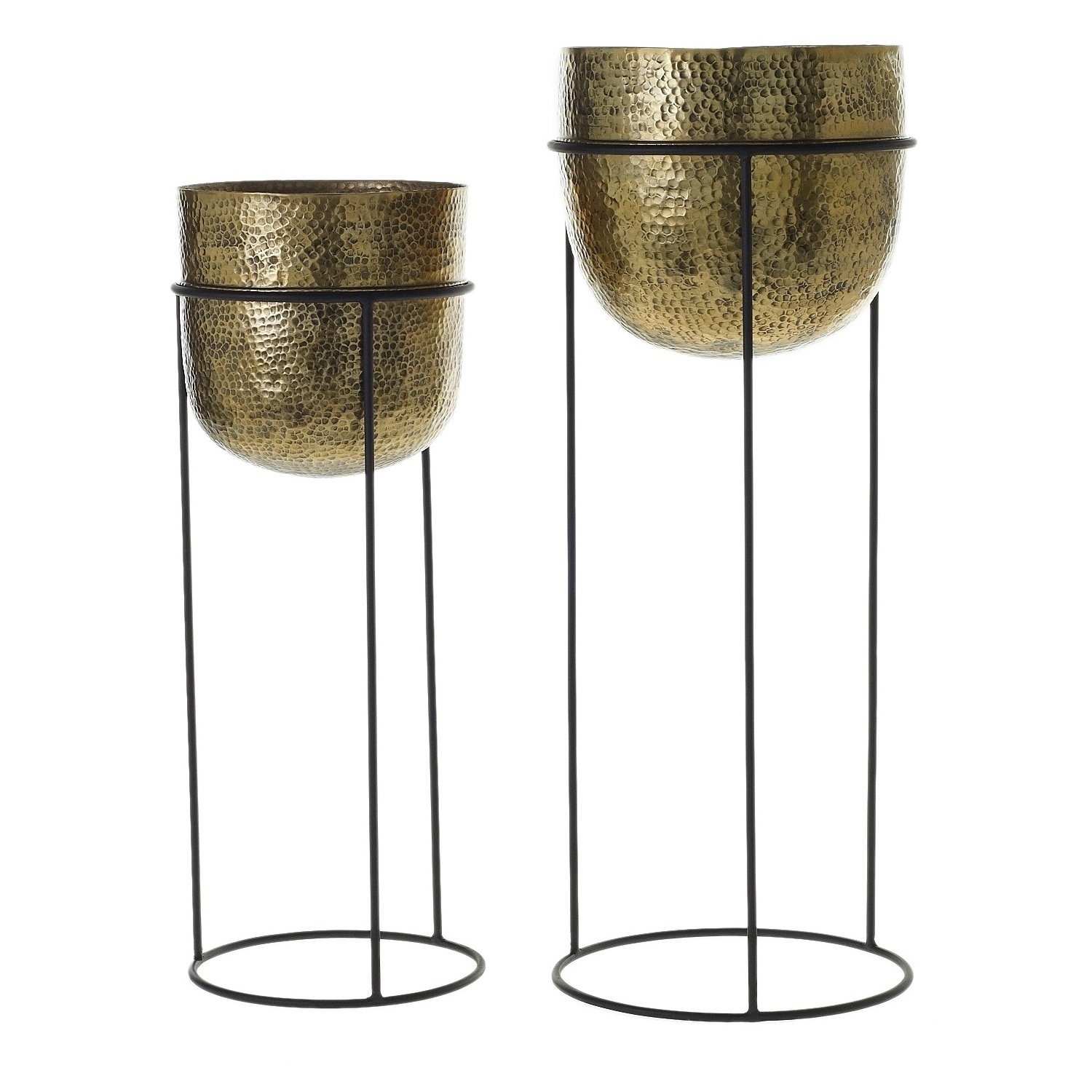 Unique Black & gold Antique finished garden planter set of 2 flower pot 4 legs stand black & gold plated finished office planter