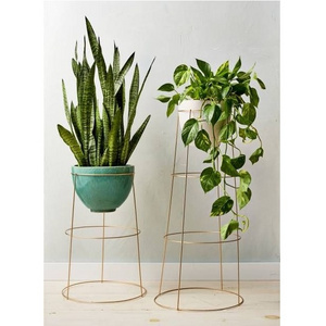 Iron indoor & outdoor garden decoration planters green & white pot on gold wire stand large floor standing planters in low price