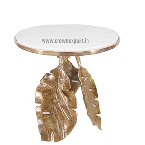 Modern Metal Gold Plated 3 Leaf Coffee Table Home Decor Side Table With Marble Top Finished End Table For Living Room Furniture