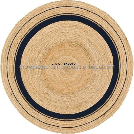 Natural round shape jute rugs and carpets in black printed designer custom design mat clean broadloom carpet designs