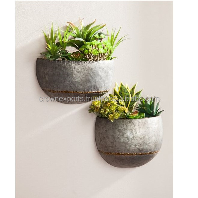 printed yellow and red designs  garden wall planters  in iron metal farmhouse rustic finished galvanized metal pot