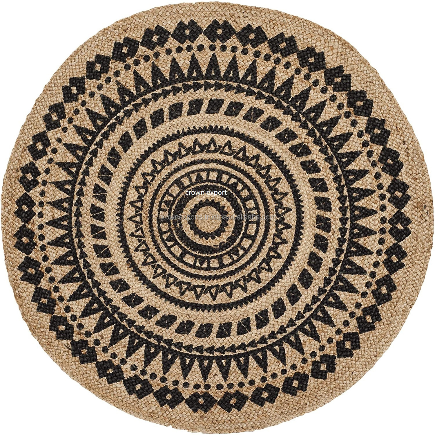 Natural round shape jute rugs and carpets in black printed designer custom design mat clean broadloom carpet designs