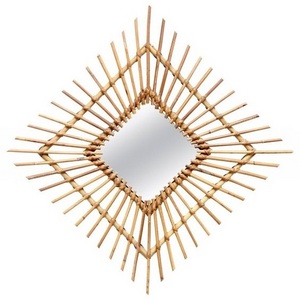 Natural Decorative Rattan Diamond Shape Wall Hanging Mirror Vintage Modern Vanity Framed Rattan Wall Mirror Frame For Home Decor