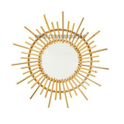 Vintage Look Handmade Round Shape Rattan Mirror Natural Color Decorative Wall Mirror For Home & Living Room Decor at Best Price