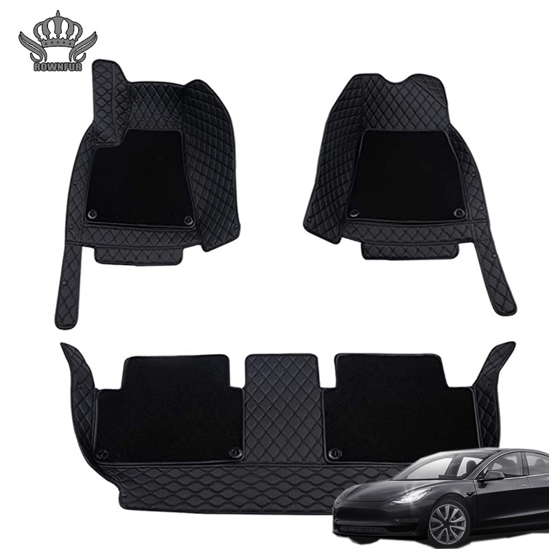 Model 3 model Y Fussmatten luxury waterproof custom logo 3D Leather floor full set carpet foot pad car boot liner for Tesla