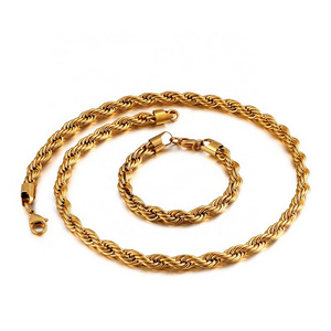 Men Women 6mm 8mm High Quality Twist Rope Chain Stainless Steel Thick Gold Two Tone Color Chain Necklace and Bracelet Set