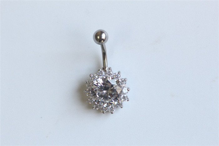 Bulk wholesale stainless steel CZ cubic zircon stone sunflower jewelry navel belly ring for women