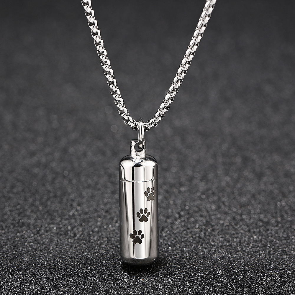 Wholesale Custom Stainless Steel Ashes Jewelry Pet Dog Cat Claw Footprint Pendant Cremation Urn Memorial Necklace