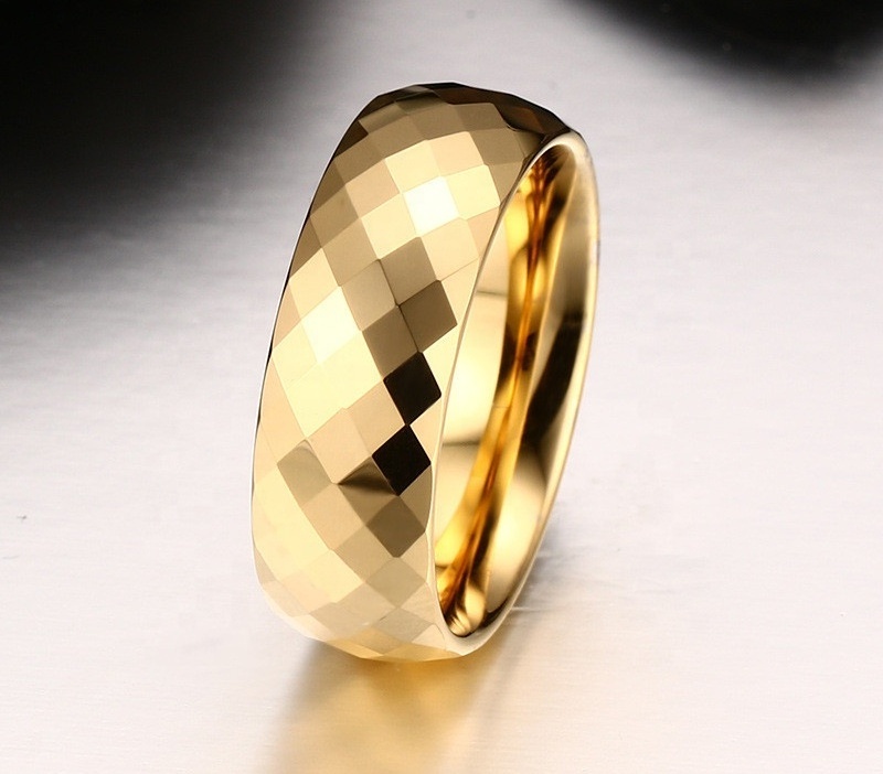 Mens jewelry designs diamond face cut gold tungsten carbide finger ring manufacturer wholesale