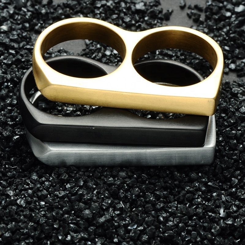 Forehead jewelry Best Quality 316 Stainless Steel Black Color Double Two Finger Ring For Men