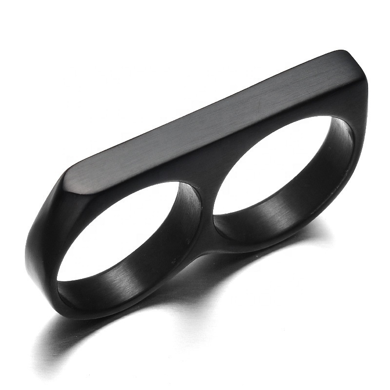 Forehead jewelry Best Quality 316 Stainless Steel Black Color Double Two Finger Ring For Men