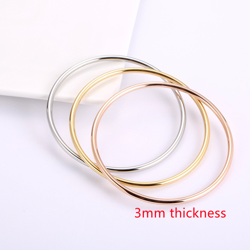 Minimalist Jewelry Women Gold Stainless Steel 2mm 3mm 4mm Thin Tube Big Round Hoop Stacking Bangle Stack Bracelet Set