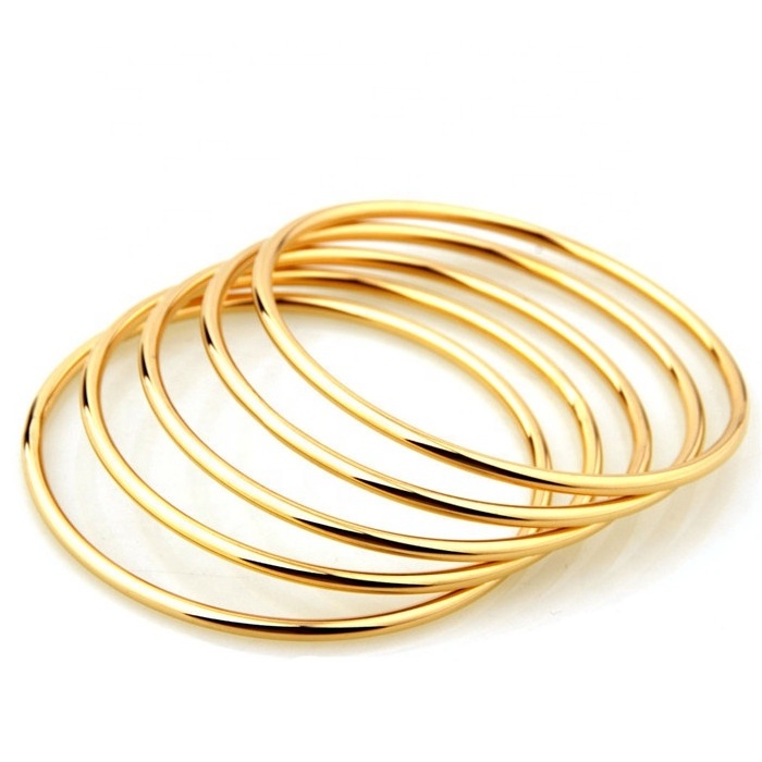 Minimalist Jewelry Women Gold Stainless Steel 2mm 3mm 4mm Thin Tube Big Round Hoop Stacking Bangle Stack Bracelet Set