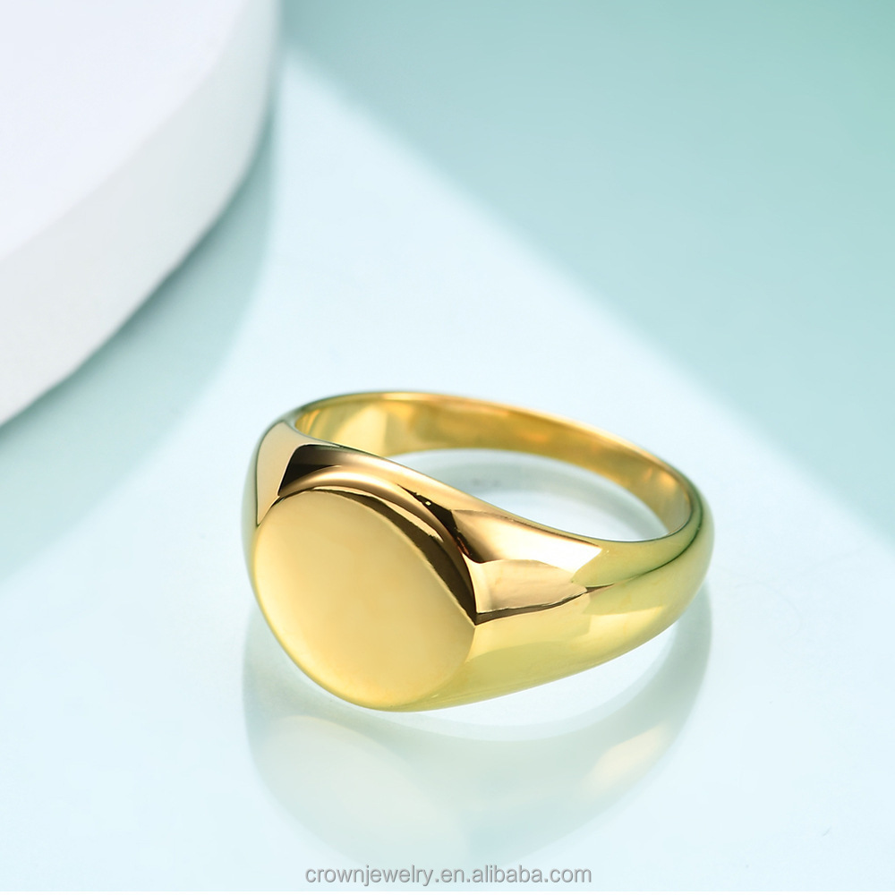 Shiny Mirror Polishing Custom 316l Stainless Steel Oval Blank Signet Finger Ring For Men Women