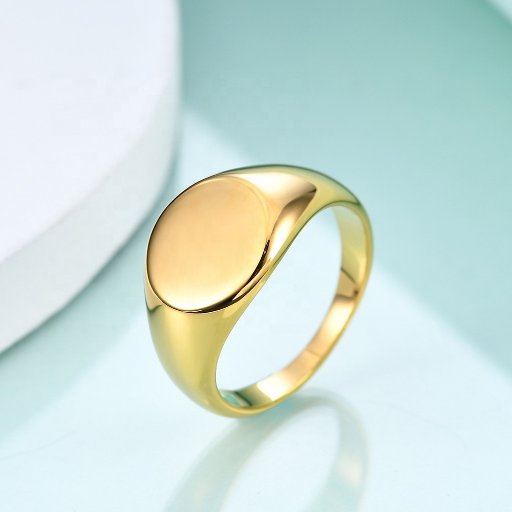 Shiny Mirror Polishing Custom 316l Stainless Steel Oval Blank Signet Finger Ring For Men Women