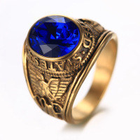 Gold Plated Jewelry Mens Wholesale 316L Stainless Steel US Ring With Stone