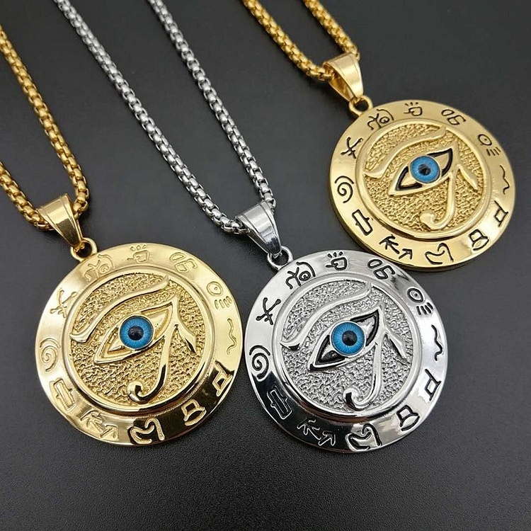 Wholesale Supplier Custom Gold Plated Egyptian Eye of Horus Pendant Necklace Stainless Steel Jewelry Men