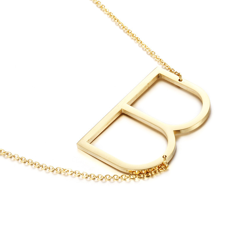 Stainless Steel 18K Gold Plated Big Initial Necklace Oversize Letter S Alphabet Pendant Design Sideway Charm Choker Necklace