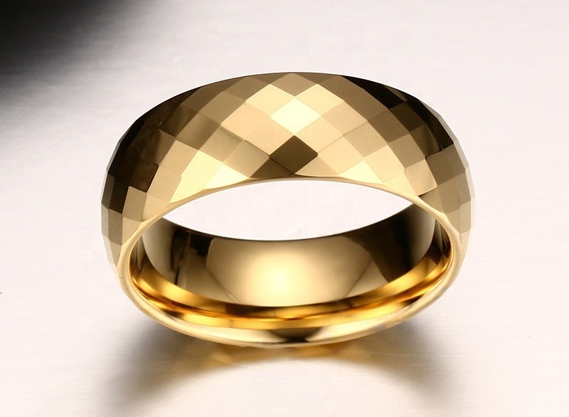 Mens jewelry designs diamond face cut gold tungsten carbide finger ring manufacturer wholesale