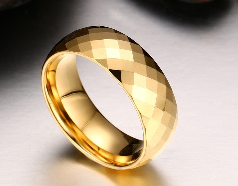 Mens jewelry designs diamond face cut gold tungsten carbide finger ring manufacturer wholesale