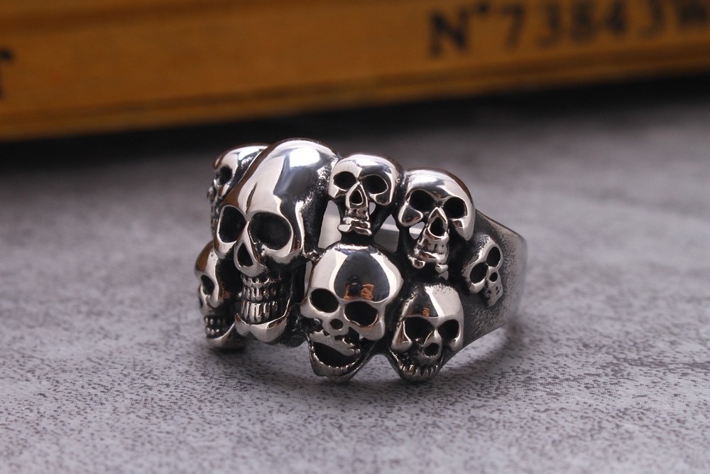 Wholesale factory price Punk jewelry anti design stainless steel mens skull rings